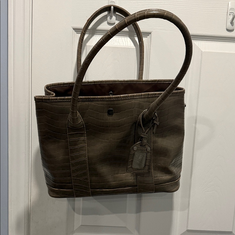 Jacob Olive Crocodile-Embossed Tote